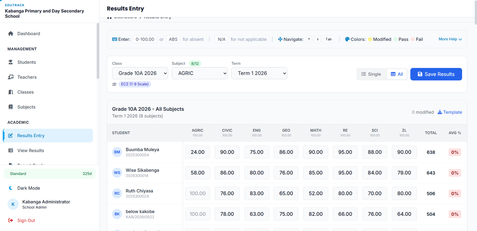 Bulk Results Entry